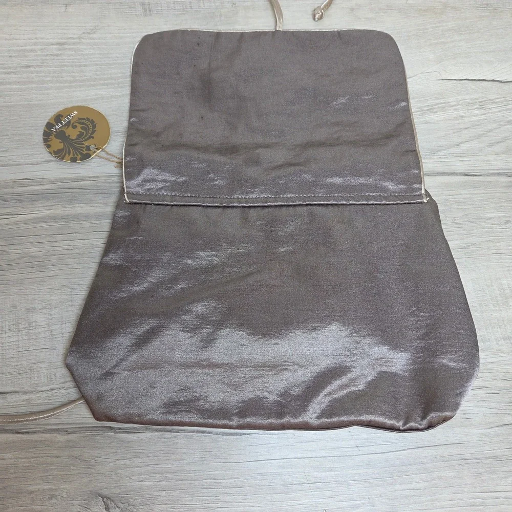 Bath & Body Works Sweet Pea Satin Clutch Bag Taupe Evening Pouch 9.5x7